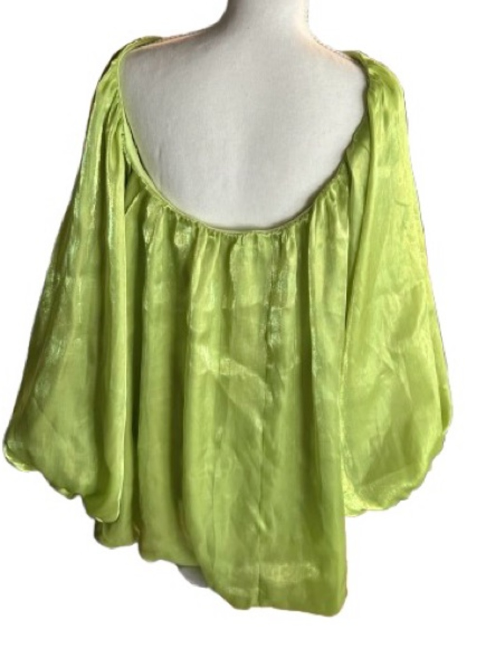 Oversized Mini Dress AKIRA Off-Shoulder Shiny Green Puffy Sleeved Large XL - Picture 10 of 13